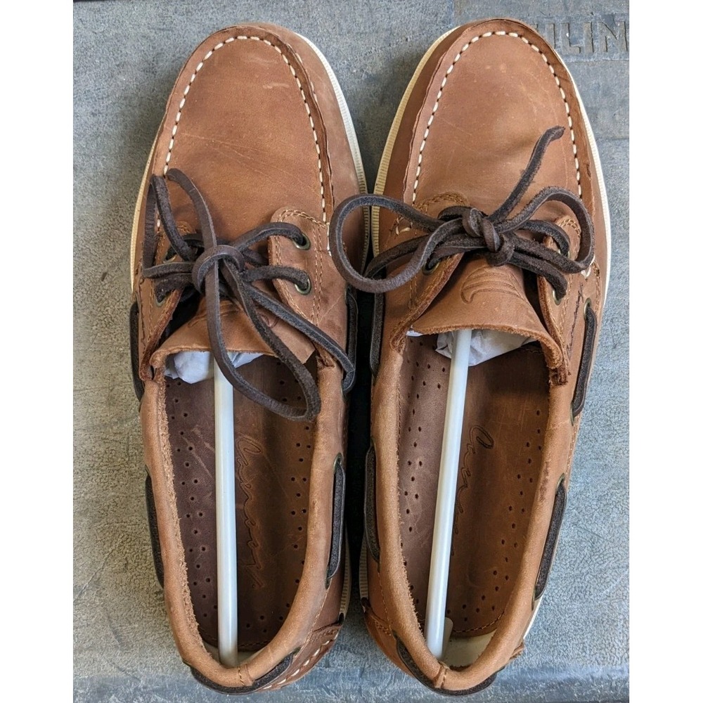 Canoos Golf Shoes Mens 7 Branson Brown Leather Boat Shoe Loafers Rubber Cleats - Picture 3 of 7